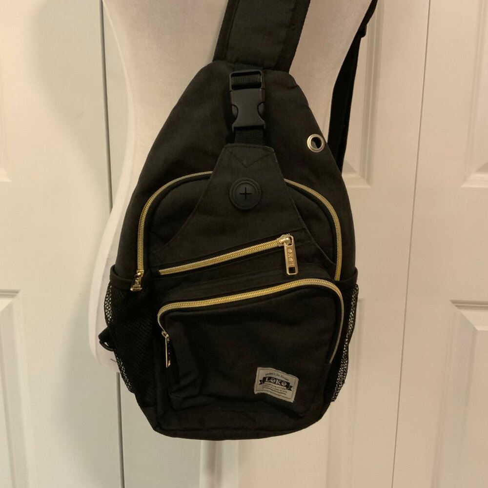 Leke Charcoal Grey Nylon Sling Cargo Bag Backpack